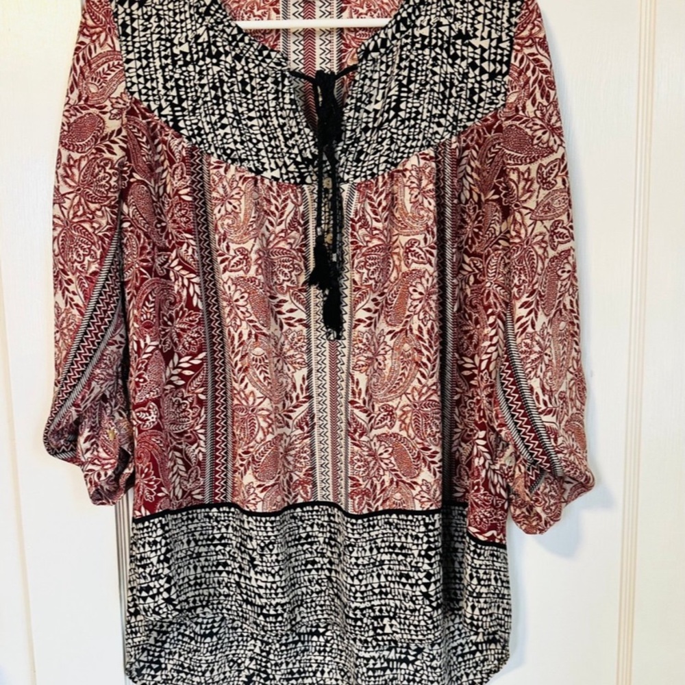 DR2 Pink 3/4 Sleeve Tie Front Blouse